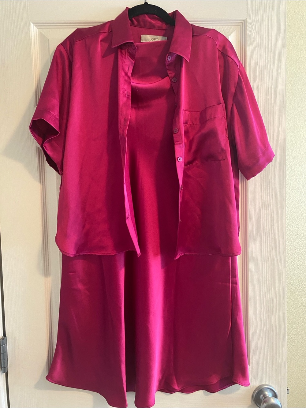 NEW! LOFT Fuchsia Satin Top & Skirt Set (size S and M)
